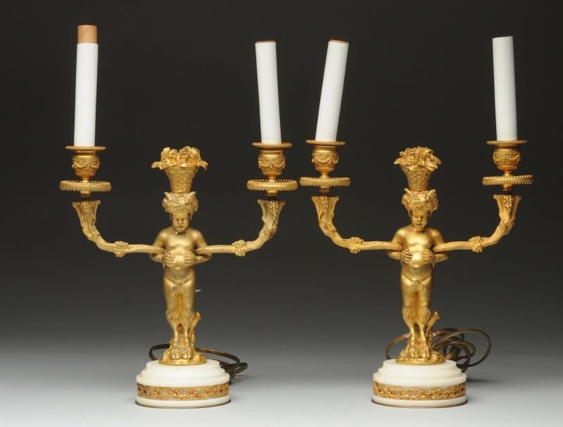 PAIR OF FRENCH 19TH C. GILT & BRONZE CANDELABRAS. 