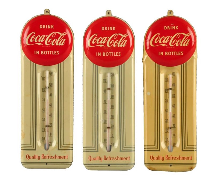 LOT OF 3: 1950S COCA - COLA TIN THERMOMETERS.    