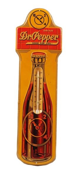 1930S DR. PEPPER EMBOSSED TIN THERMOMETER.       
