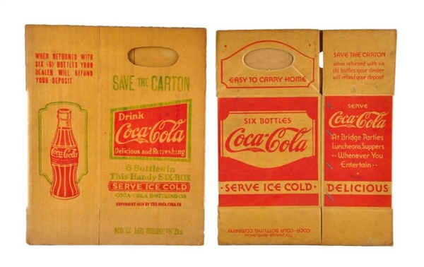 LOT OF 2: 1920S COCA - COLA CARDBOARD CARRIERS.  