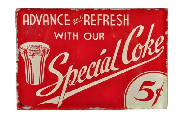 CA. 1940S SPECIAL COKE REVERSE ON GLASS SIGN.    