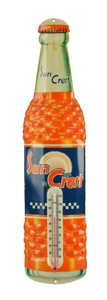 1940S SUN CREST EMBOSSED TIN THERMOMETER.        