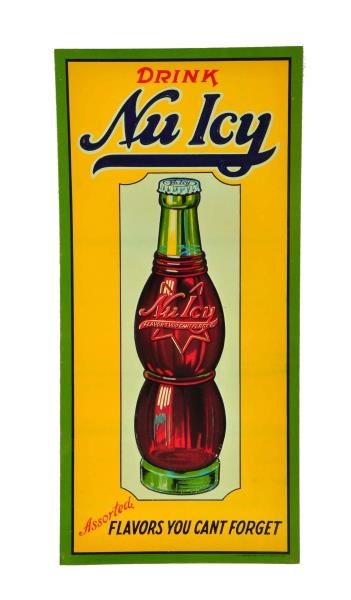 BEAUTIFUL 1930S NU ICY EMBOSSED TIN SIGN.        