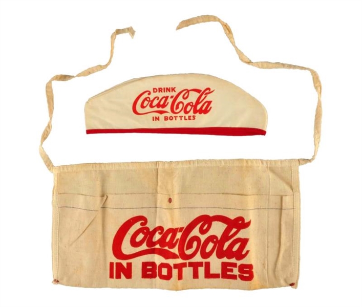 LOT OF 2: 1920S - 30S COCA - COLA APRON AND HAT.