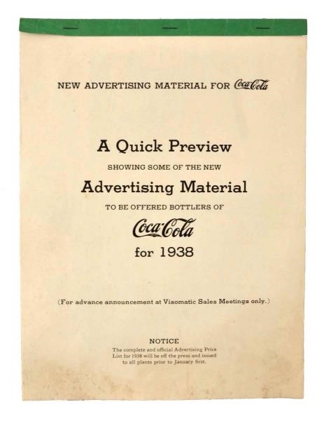 1938 COCA - COLA ADVERTISING BROCHURE.            
