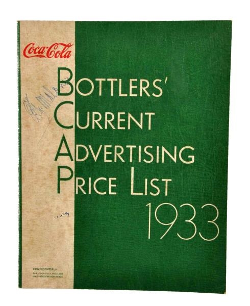 1933 COCA - COLA BOTTLERS PRICE LIST.             