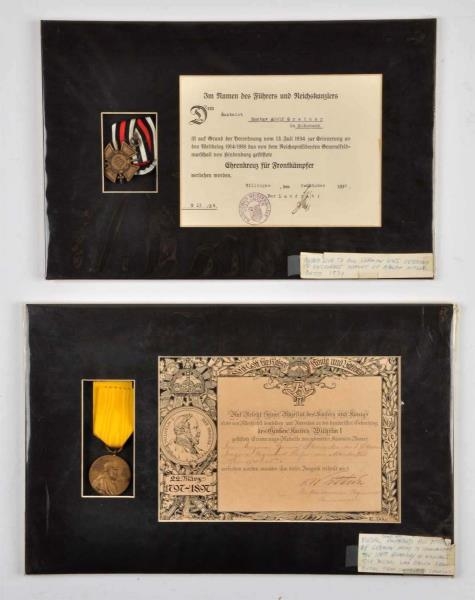 LOT OF 2: GERMAN MEDALS AND CERTIFICATES.         
