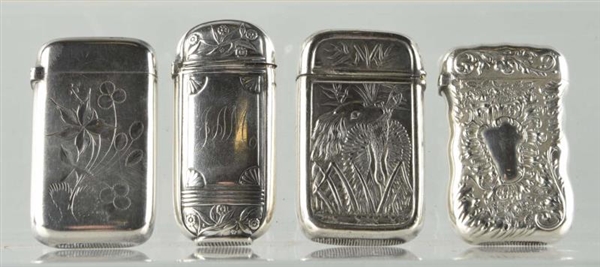 LOT OF 4: SILVER PLATED MATCH SAFES.              