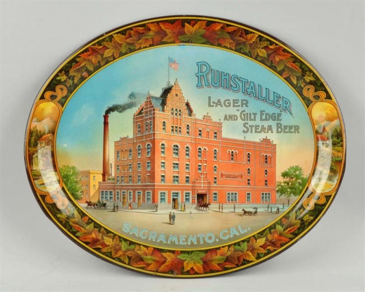 RUHSTALLERS BEER TIN LITHO ADVERTISING TRAY.     
