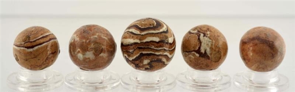 LOT OF 5: AGATEWARE MARBLES.                      