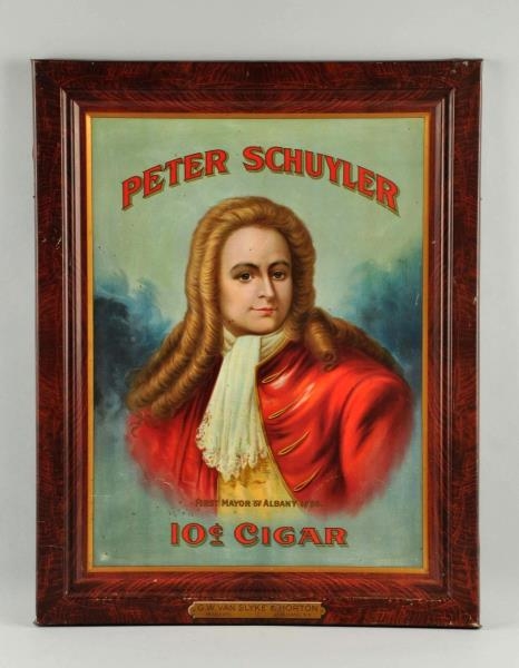 PETER SCHUYLER 10¢ CIGAR SELF-FRAMED SIGN.        