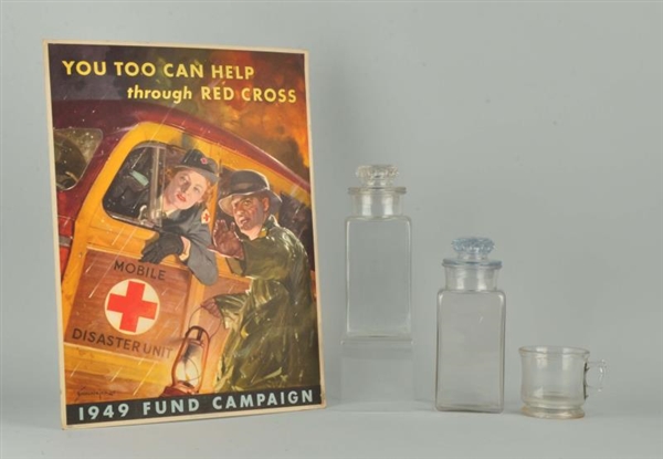 RED CROSS POSTER & CANDY CONTAINERS.              