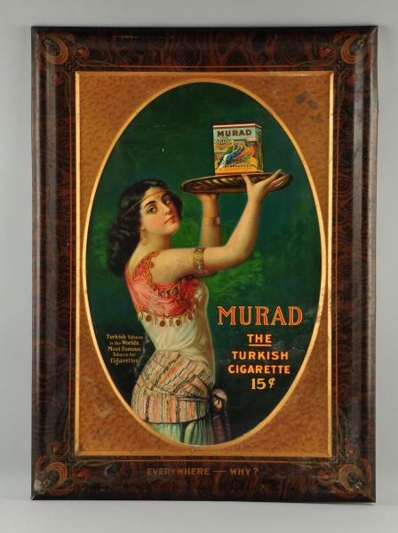 MURAD TURKISH CIGARETTES 15¢ SELF-FRAMED SIGN.    