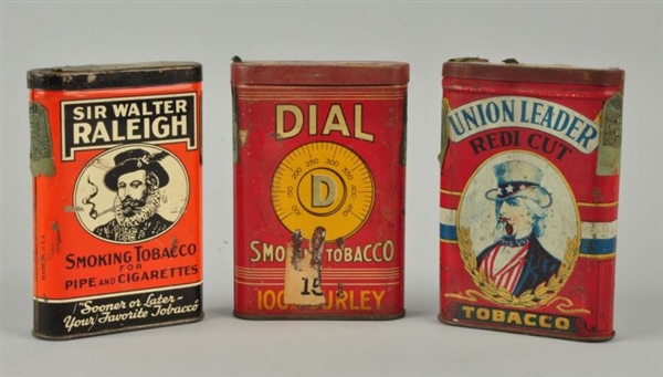 LOT OF 3: EARLY TOBACCO POCKET TINS.              