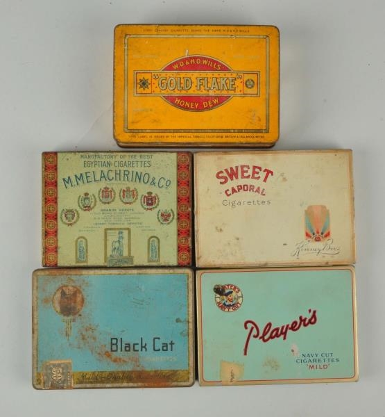 LOT OF 5: EARLY CIGARETTE TINS.                   
