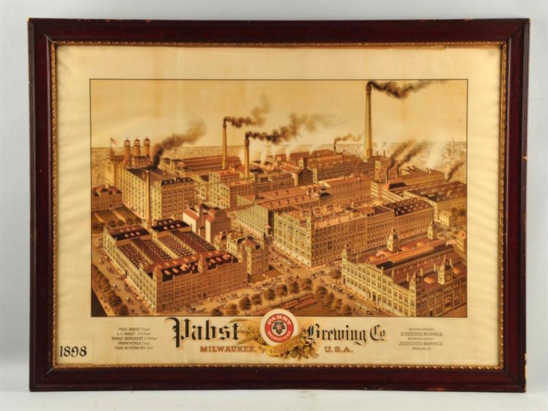 PABST BREWING CO. FACTORY SCENE PAPER SIGN.       