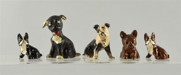 LOT OF 5: CAST IRON FRENCH BULLDOG PAPERWEIGHTS.  