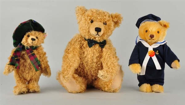 THREE CHARMING MOHAIR STEIFF TEDDY BEARS WITH IDS.