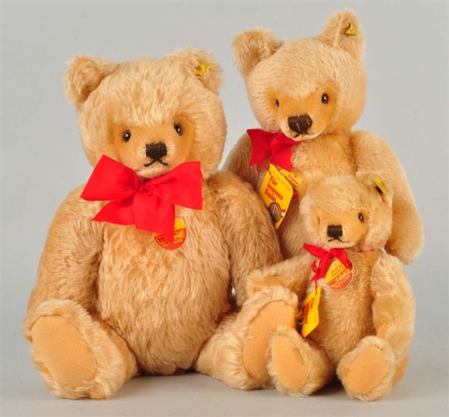 FAMILY OF THREE BLONDE MOHAIR ORIGINAL TEDDY BEARS