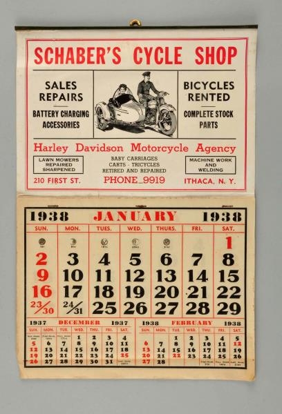 1938 SCHABERS CYCLE SHOP HARLEY DAVIDSON CALENDAR