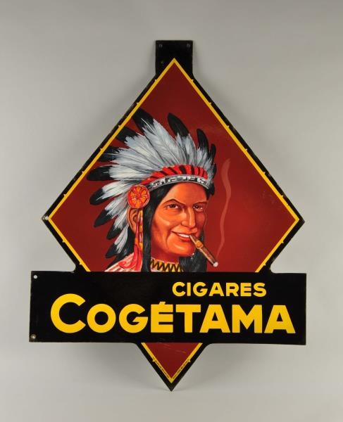 DOUBLE SIDED DIECUT PORCELAIN INDIAN CIGAR SIGN   