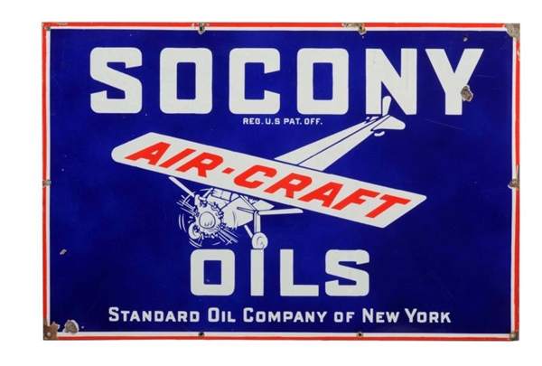 SOCONY AIR-CRAFT OILS W/ PLANE LOGO PORCELAIN SIGN