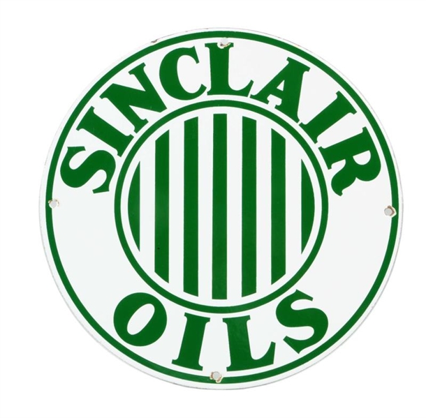 SINCLAIR OILS W/ STRIPED LOGO PORCELAIN SIGN.     