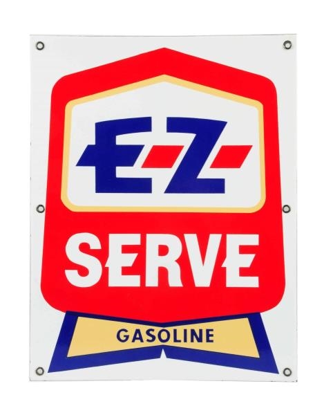 E-Z SERVE GASOLINE PORCELAIN SIGN.                