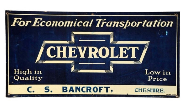 CHEVROLET IN BOWTIE EMBOSSED TACKER SIGN.         