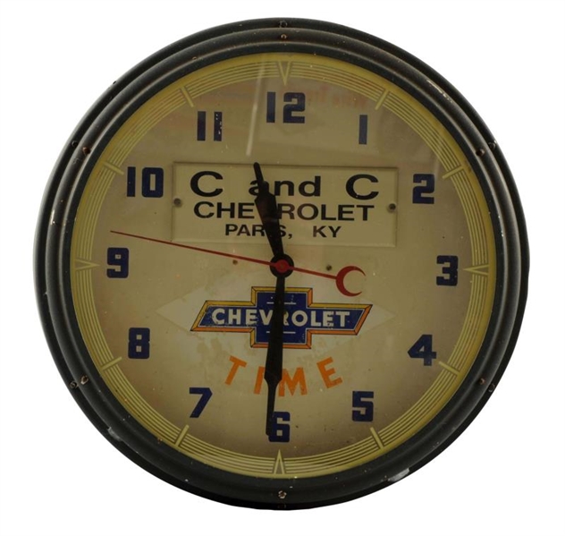 ORIGINAL CHEVROLET TIME NEON CLOCK.               