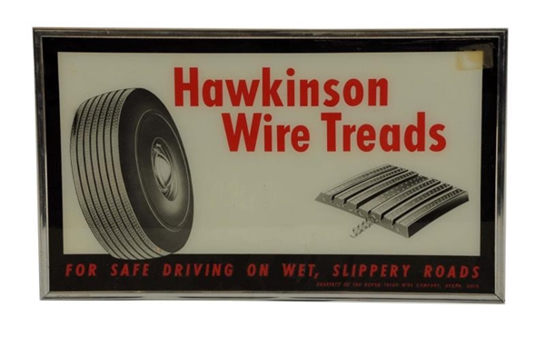 HAWKINSON WIRE TREAD (TIRE) LIGHTED SIGN.         