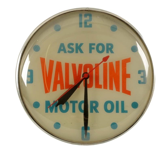 VALVOLINE MOTOR OIL ROUND PAM CLOCK.              