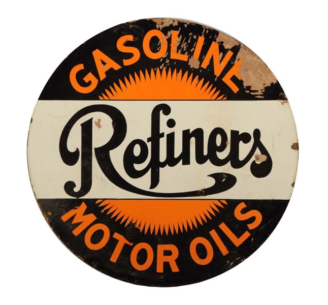 REFINERS GASOLINE MOTOR OIL PORCELAIN SIGN.       