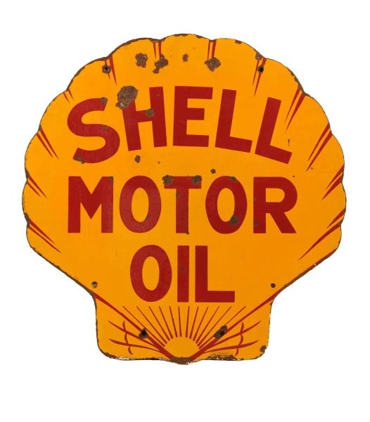 SHELL MOTOR OIL SHELL SHAPED PORCELAIN SIGN.      
