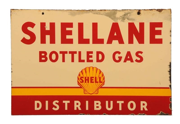 SHELL BOTTLED GAS W/ LOGO PORCELAIN SIGN.         