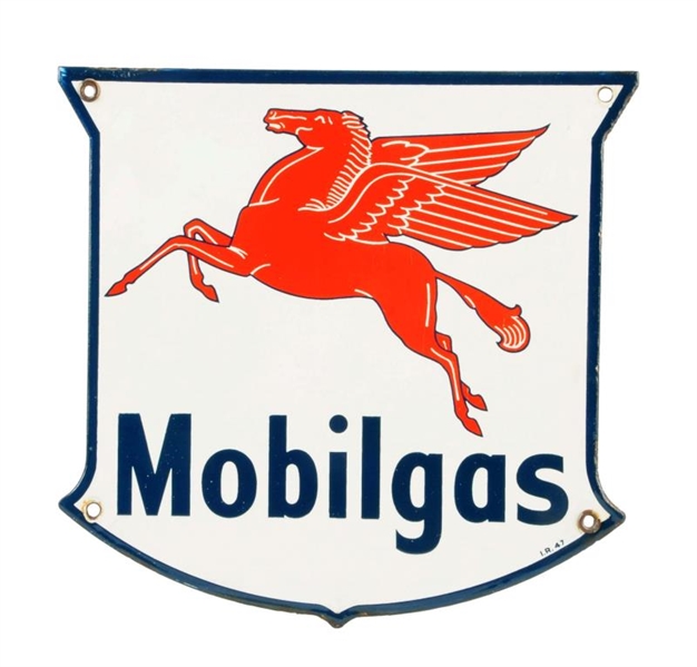 MOBILGAS WITH PEGASUS 5-POINT SHIELD SHAPED SIGN. 