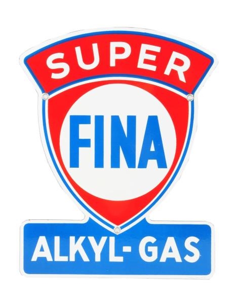 FINA SUPER ALKYL-GAS PORCELAIN DIECUT SIGN.       