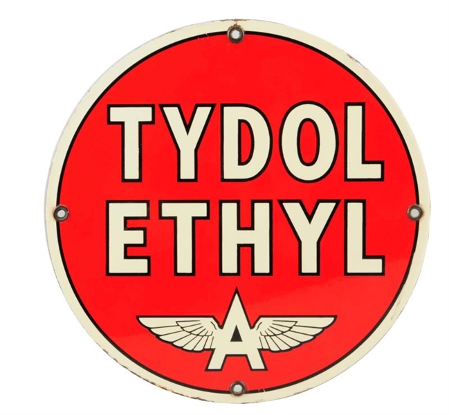 TYDOL ETHYL W/ FLYING A LOGO PORCELAIN SIGN.      