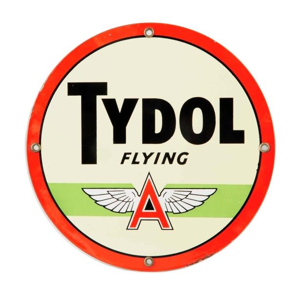 TYDOL FLYING A W/ GREEN STRIPE PORCELAIN SIGN.    