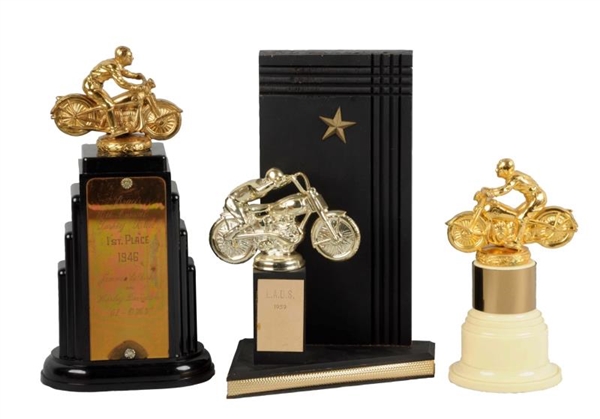 LOT OF 3: MOTORCYCLE TROPHIES.                    