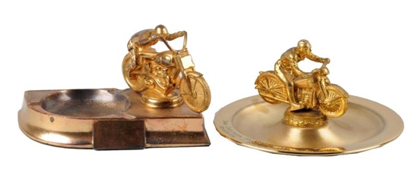 LOT OF 2: 1950S MOTORCYCLE METAL ASHTRAYS.       