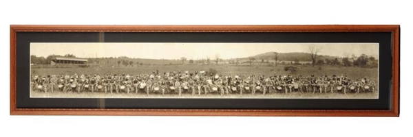 EARLY YARD LONG PHOTOGRAPH OF CYCLES & SIDECARS.  
