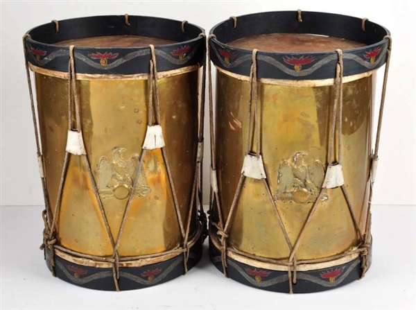 PAIR OF FRENCH BRASS & LEATHER MILITARY DRUMS.    