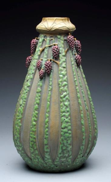 PAUL DACHSEL CERAMIC TALL RED PINECONE VASE.      