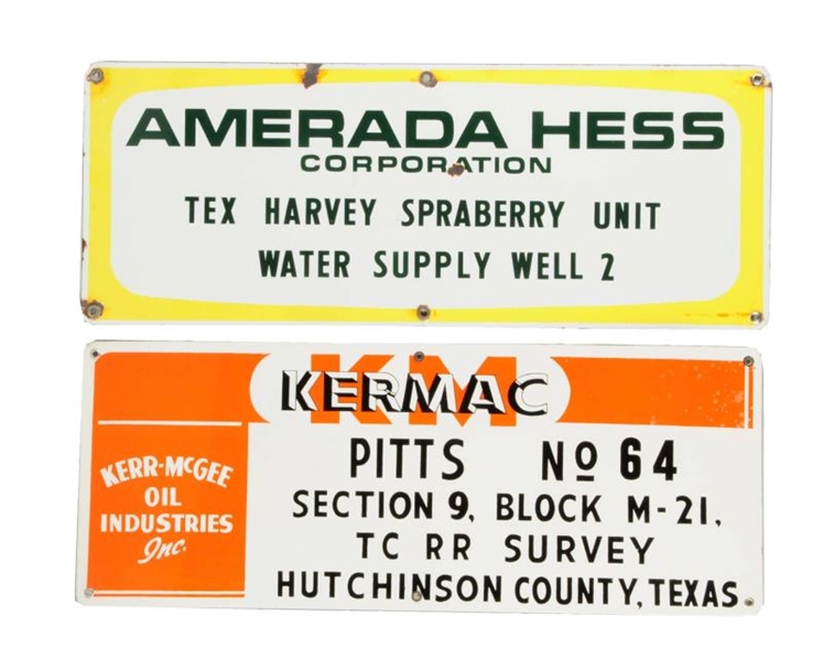 LOT OF 2: HESS & KERR-MCGEE WELL SIGNS.           