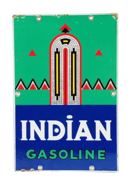 INDIAN GASOLINE (SMALL SIZE) PORCELAIN SIGN.      