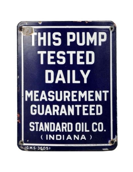 "THIS PUMP TESTED DAILY" PORCELAIN CURVED SIGN.   