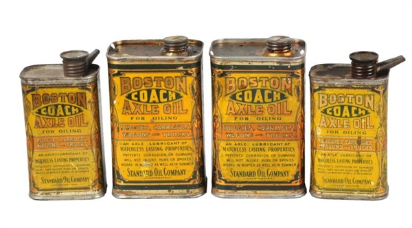 LOT OF 4: BOSTON COACH AXLE OIL CANS.             