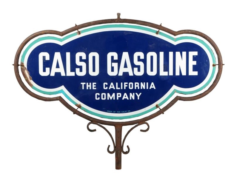 CALSO GASOLINE (CLOUD) DIECUT PORCELAIN SIGN.     