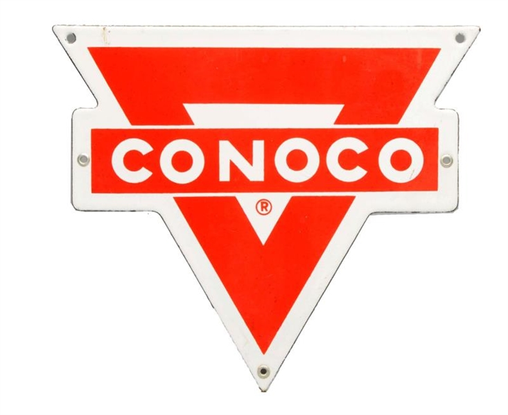 CONOCO OIL CAN RACK PORCELAIN DIECUT SIGN.        